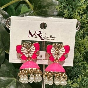 Pink and Gold Butterfly Earrings